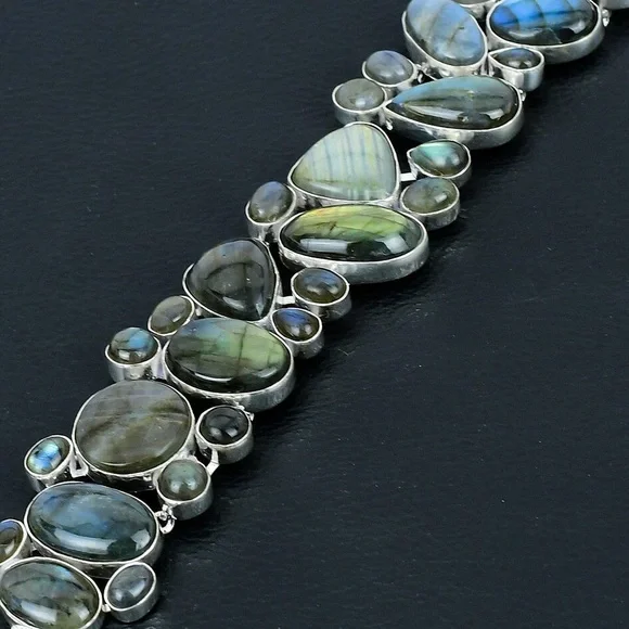 925 sterling silver Labordarite bracelet! Extraordinarily beautiful!! HANDMADE!! - Picture 6 of 7